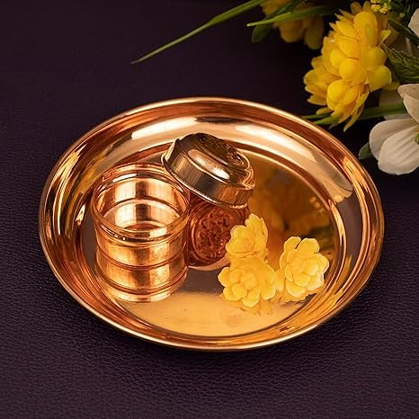 Festilo Copper Plain Plate for use Pooja, Home, Pooja thali/Brass Pooja Thali for Decorate thali Size 6 inch Pack of 2