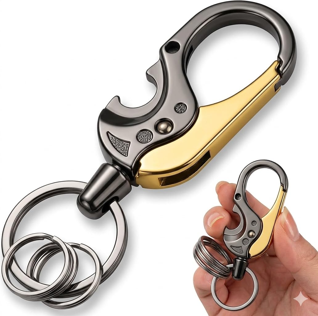 Multifunctional Car Keychain with Opener for Men & Women – Metal Key Ring, Durable, Stylish & Versatile Key Holder for Car, Bike, Bags & Gifts – Sleek Modern & Classic Design.