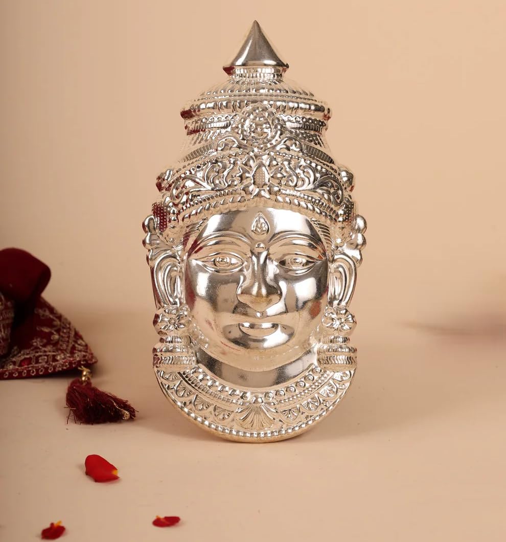 Festilo  Silver Plated Goddess Lakshmi Devi Face/Mukhota for Varalakshmi/Varamahalakshmi Pooja