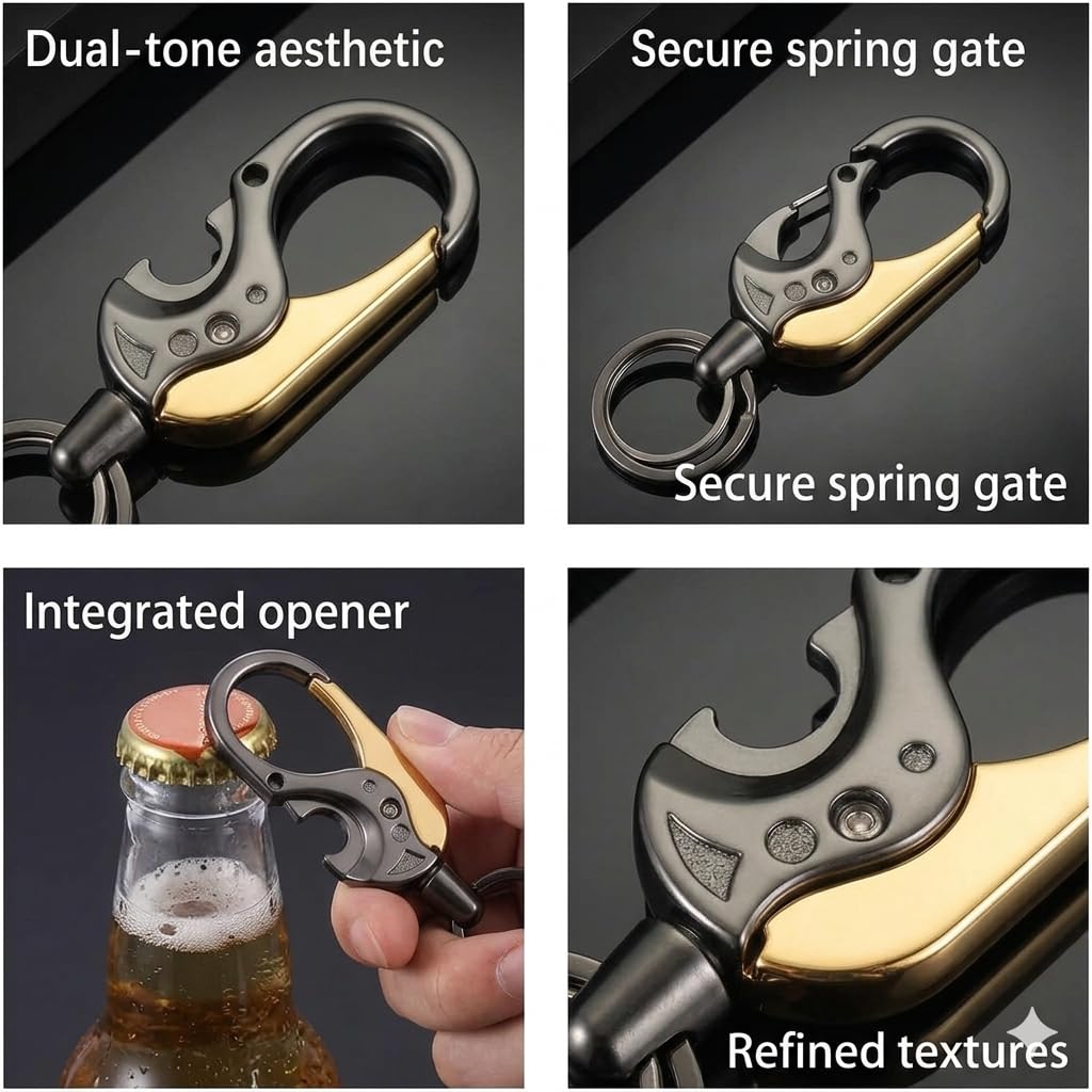 Multifunctional Car Keychain with Opener for Men & Women – Metal Key Ring, Durable, Stylish & Versatile Key Holder for Car, Bike, Bags & Gifts – Sleek Modern & Classic Design.