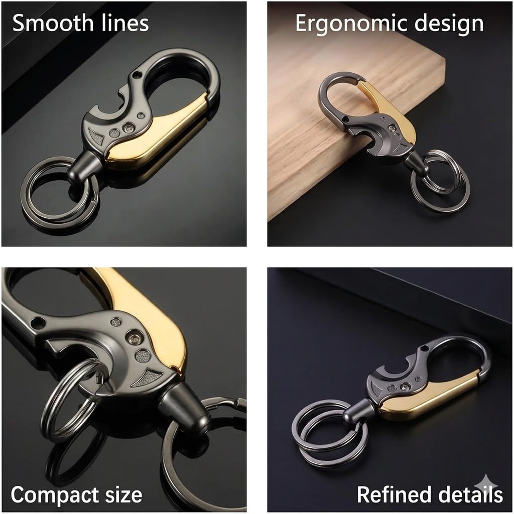 Multifunctional Car Keychain with Opener for Men & Women – Metal Key Ring, Durable, Stylish & Versatile Key Holder for Car, Bike, Bags & Gifts – Sleek Modern & Classic Design.
