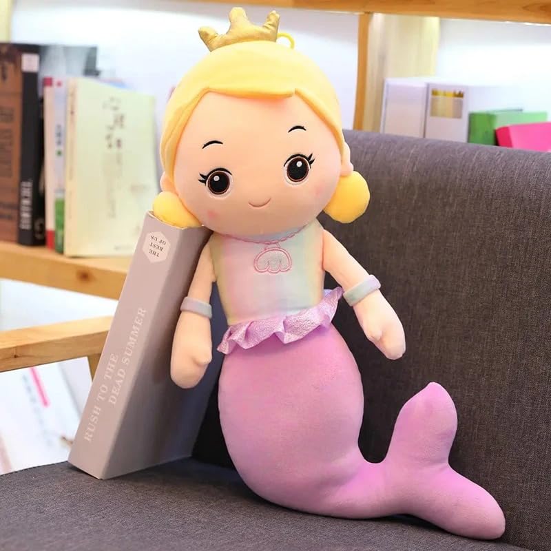 Festilo Princess Mermaid Plush Doll – Soft Stuffed Toy with Crown, Blonde Hair, and Pink Tail – Cute Cuddly Mermaid Princess for Girls, Toddlers & Kids, 30cm, Purple