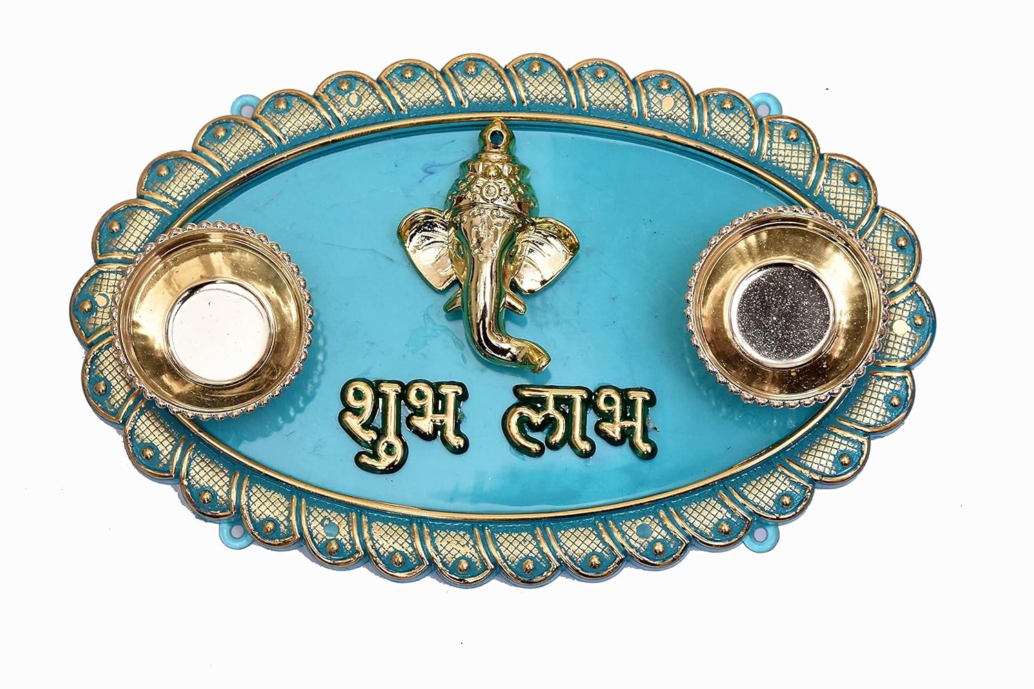 Festilo Handcrafted Acrylic Pooja Thali with Ganeshji, Kumkum Chawal Holder, Tilak Kankavati for Diwali, Engagement, Rakhi Decorations, 15x15 cm