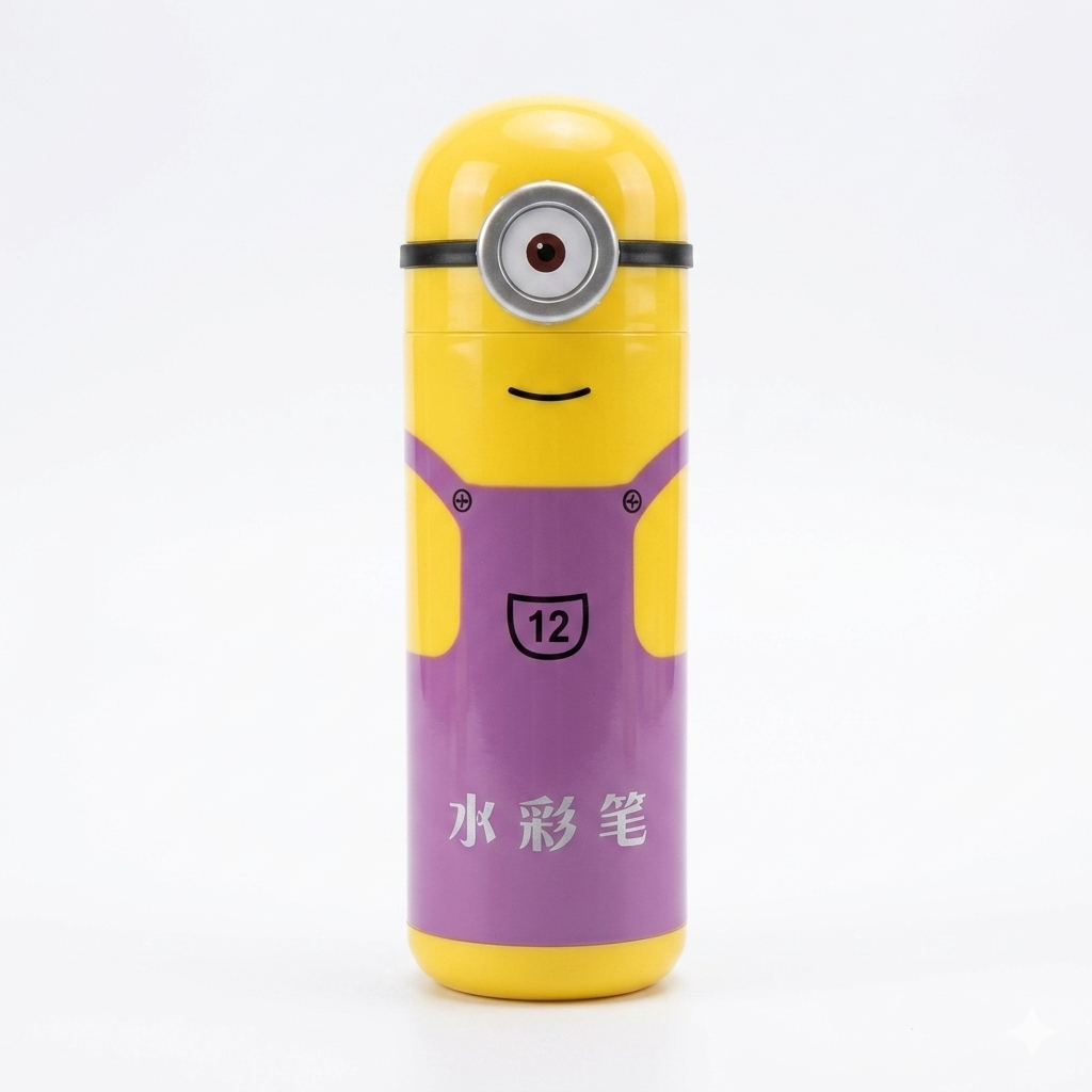 Festilo Minion Shape Pencil Box Having Sketch Pen/Stationary Kit - 12 Pens | Birthday Party Return Gift for Kids