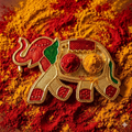 Festilo Plated Plastic Thali, Haldi Kumkum Chandhan Holder Plate with Lid, Elephant Design for Pooja