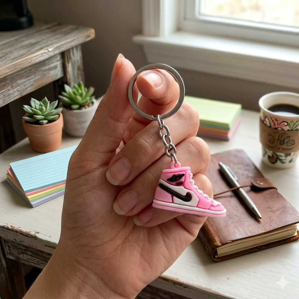 Festilo Rubber Keychain | Stylish Key Ring – [Pink Shoe]