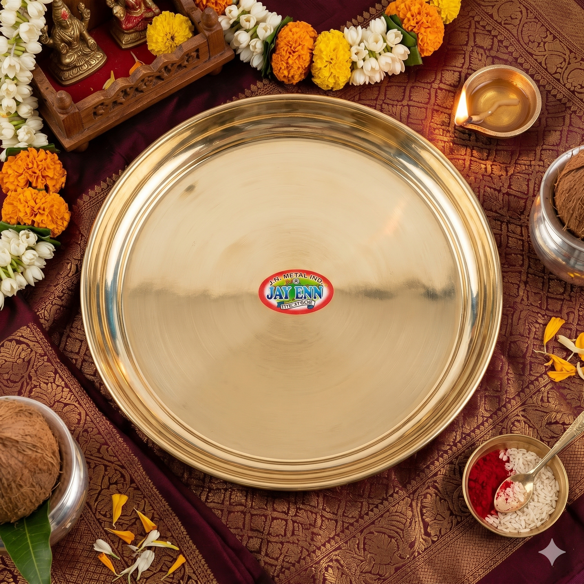 Festilo Brass Golden Color Plain Plate for use Pooja, Home, Pooja thali/Brass Pooja Thali for Decorate thali Size 7 inch