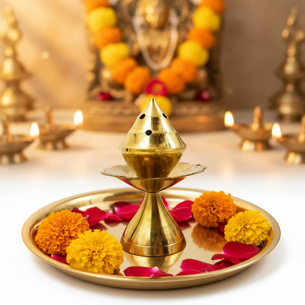 Festilo Brass Agarbatti Stand/Plate Stand Incense Holder (Golden, 1 Piece)