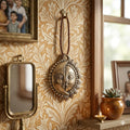 Sun-Moon Wall Hanging, Aluminium, Half Surya and Chandrama Face, Silver, Small 10X12X2 cm